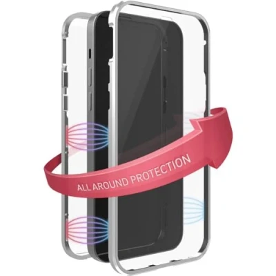 Abbildung von Black Rock Hülle 360 Grad Glass Case Passend für Apple iPhone 13 Mini I Magnet Verschluss, Durchsichtig, Cover (Transparent mit silbernem Rahmen)