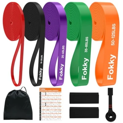 Abbildung von Fokky Fitnessbänder Widerstandsbänder 5er Set, Resistance Bands mit Türanker &amp; Schutzpads, Gymnastikband Klimmzug Bänder für Muskelaufbau, Kraftraining und Bodybuilding