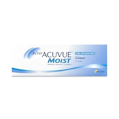 Abbildung von ACUVUE MOIST 1 DAY Astigmatism Tageslinsen â“ Tageskontaktlinsen Mit 2,25 Dpt, Cyl 0,75, Ach 180 &amp; BC 8.5 UV Schutz, Feuchtigkeitsspendend Komfortables Tragegefühl 30 Linsen