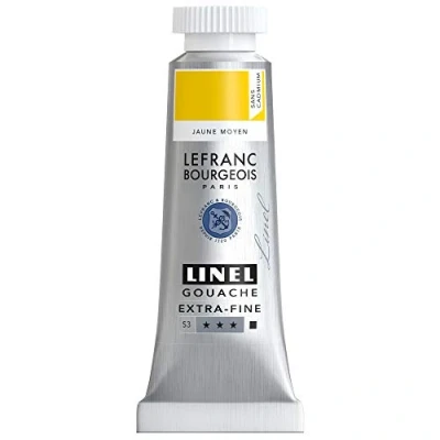 Abbildung von Lefranc &amp; Bourgeois 301161 Linel Gouache extrafeine und geschmeidige Wasserfarben mit maximaler Farbintensität, Leuchtkraft für streifenfreien Auftrag, 14ml Tube Mittelgelb Kadmiumfrei