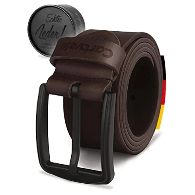 Abbildung von Cartvelli Echt Ledergürtel Herren Dunkelbraun 115cm Made in Germany Geschenkbox Herrengürtel Braun Schnalle Matt Schwarz Echtleder Gürtel 40mm MB19db 115