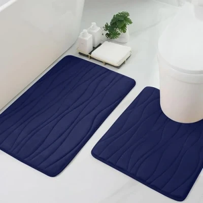 Abbildung von Homaxy Badematten Set 2 teilig Memory Foam Badezimmerteppich WC Vorleger mit Ausschnitt Saugfähige rutschfeste Badteppich Waschbar Badvorleger 2teilig, Marineblau