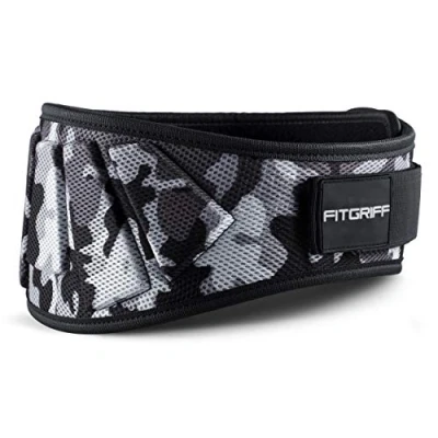 Abbildung von FITGRIFF® Gewichthebergürtel V1 Fitness Gürtel für Bodybuilding, Krafttraining, Gewichtheben Trainingsgürtel Damen und Herren (Camo Grau, 63cm 74cm Bauchumfang (X Small))