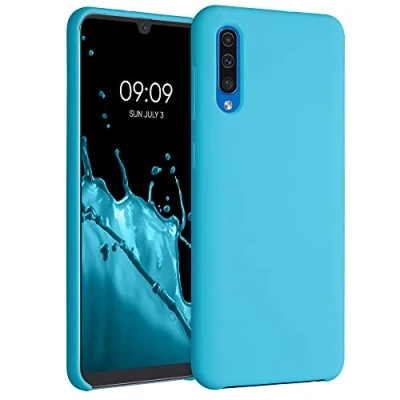 Abbildung von kwmobile Hülle kompatibel mit Samsung Galaxy A50 Silikon Handy Case Handyhülle weiche Oberfläche kabelloses Laden Meerblau