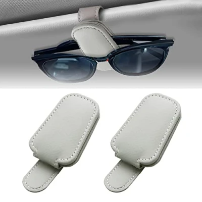 Abbildung von BAVUNV Brillenhalter für Auto Sonnenblende, 2 Pack Universal Leder Sonnenbrillenhalter Auto, Magnetische Visier Alle Arten von Gläsern Geeignet (Grau)