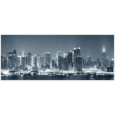 Abbildung von Wallario selbstklebendes Poster New York Skyline Schwarz Weiß Blau, Aufkleber in Premiumqualität, Klebefolie Größe: 80 x 200 cm XXL
