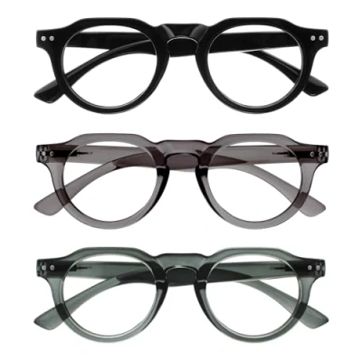 Abbildung von OPULIZE RIO Lesebrille mit Blaulichtfilter 3er Pack Rahmen Oben Flach Schwarz, Grün, Grau Damen &amp; Herren Federscharniere BBB53 167 +1.00