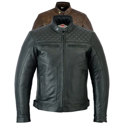 Abbildung von Texpeed Motorrad lederjacke herren Mit protektoren Leder Rautensteppung Original Biker Rüstung (EN 1621 1) Schutz Schwarz 7XL