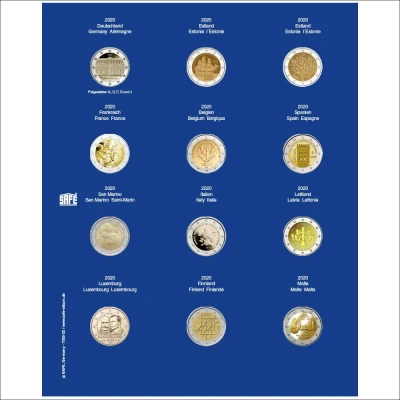 Abbildung von Safe, TOPset, Nachtrag 2 Euro Münzen in Kapseln 2020 Blatt 32 Transp/blauem Vordruckblatt Abm: 185x230 mm. pro Stk.