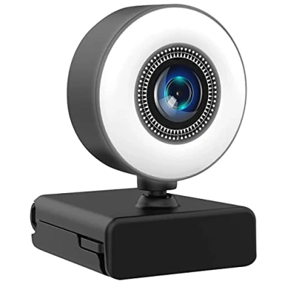Abbildung von Somikon USB Kamera: Full HD Webcam mit LED Ringlicht, Autofokus, Dual Mikrofon, H.264 (Webcam Licht, Kamera Webcam, Home Office)