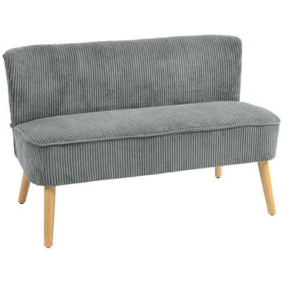 Abbildung von HOMCOM 2 Sitzer Sofa, Couch mit Kordoptik, Holzbeine, Gepolsterter Polstersofa, Doppelsofa für Wohnzimmer, Schlafzimmer, 117 x 56,5 77 cm, Grau