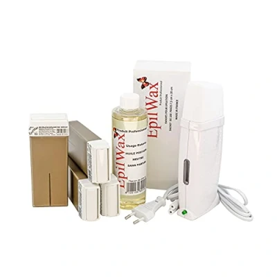 Abbildung von EpilWax Royal Complete Epilation Kit mit: Professionellem Wachswärmer 4 Roll On Wachs 100 ml aux Chocolat, Epilierstreifen, 1 Flasche 250ml Öl nach der (Royal Serie Chocolat 4)