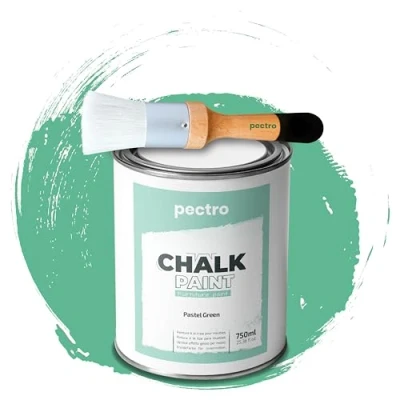 Abbildung von PACK Kreidefarbe für möbel 750ml + Malerpinsel speziell Chalk Paint Möbellack Natürlicher Kreideeffekt Farbe Holz (Pastellgrün)