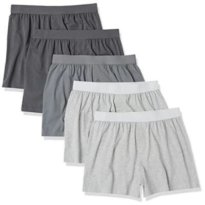 Abbildung von Amazon Essentials Herren Boxershorts Unterwäsche aus Baumwolljersey (erhältlich in Übergrößen), 5er Pack, Grau Meliert/Charcoal Mix, L