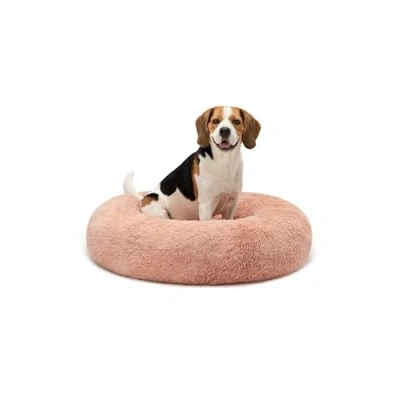 Abbildung von lionto Donutbett für Hunde und Katzen, Flauschiges Hundebett rund kleine große Heimtiere, Ø 80 cm, weiches Katzenbett aus kuscheligem Plüsch, Hundekissen mit extra Dicker Füllung, rosa