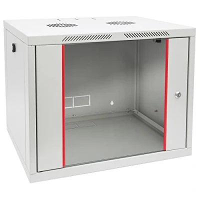 Abbildung von HMF 66409 07 Netzwerkschrank, Serverschrank 19 Zoll 9 HE 450 mm Tiefe Voll montiert Glastür Lichtgrau