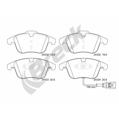 Abbildung von BRECK 24333 00 701 10 Bremsbelagsatz inkl. Verschleißwarnkontakt, mit integriertem Verschleißsensor VOLKSWAGEN: Sharan II, Tiguan I, Passat NMS