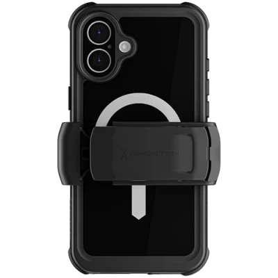 Abbildung von Ghostek Nautical Wasserdichte Schutzhülle für iPhone 16 Plus mit Gürtelclip Holster, Bildschirm und Kameraschutz, kompatibel Apple MagSafe, robuste, robuste Hülle (17 cm (6,7 Zoll), Schwarz)