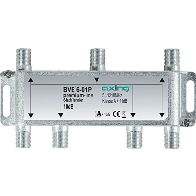 Abbildung von Axing BVE 6 01P fach Verteiler Kabelfernsehen CATV Multimedia DVB T2 Klasse A+, 10dB, 5 1218 MHz metall