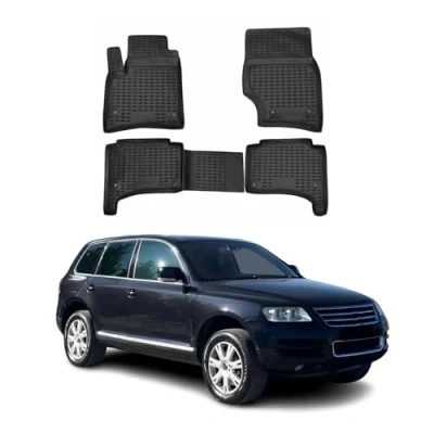 Abbildung von OMAC Gummimatten Fußmatten kompatibel mit VW Touareg 2002 2010 TPE Automatten Schwarz 4X