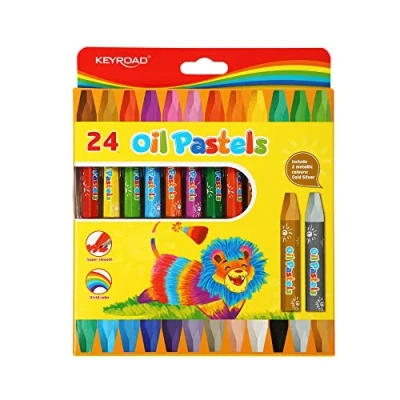 Abbildung von KeyRoad Ölmalkreide Oil Pastels Ölpastellstifte/Sechseckig 24 Stück/Loch zum Aufhängen/Mischfarben/Für Kindergarten Vorschule und Schule, 1 Stück (24er Pack)