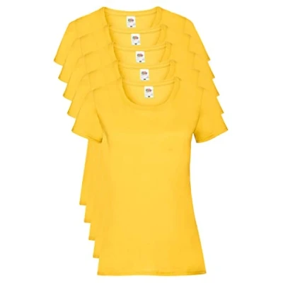 Abbildung von Fruit of the Loom Damen Regular Fit T Shirt, 5er Pack, Gelb (Sunflower 34), 40 EU (Herstellergröße: M)