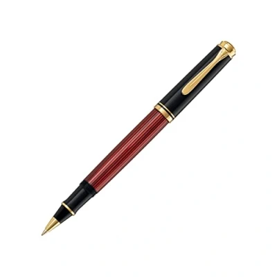 Abbildung von Pelikan Füllhalter Souverän 600, Schwarz Rot, Feder F (fein), hochwertiger Kolbenfüller im Geschenk Etui, 928655