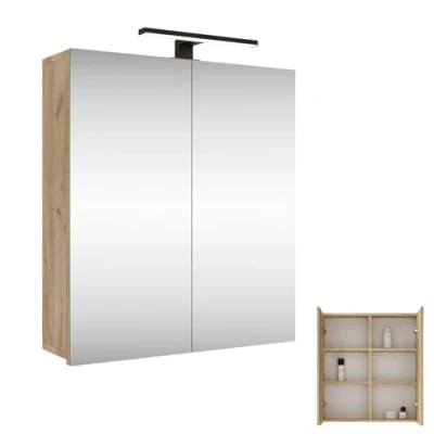 Abbildung von Planetmöbel Merkur Spiegelschrank Bad mit Beleuchtung 60 cm breit Badschrank hängend Spiegel Matt Schwarz LED Gold Eiche