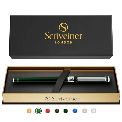 Abbildung von Scriveiner Tintenroller Britisch Renngrün Hochwertiger mit Chromveredelung, Schmidt Ersatzmine, Geschenkbox Büro Set, schöne professionelle (Britisches Renngrün)