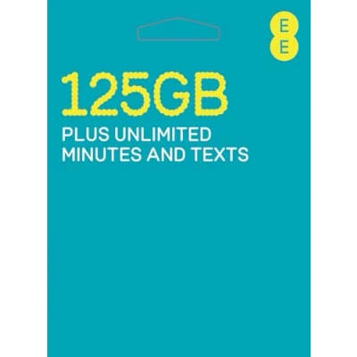 Abbildung von EE 125 GB Daten SIM enthält £30 Prepaid Guthaben, Daten, unbegrenzte Minuten und Texte