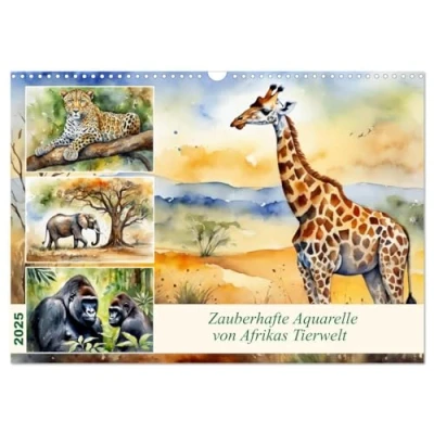Abbildung von Zauberhafte Aquarelle von Afrikas Tierwelt (Wandkalender 2025 DIN A3 quer), CALVENDO Monatskalender