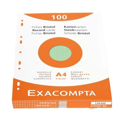 Abbildung von Exacompta 13656E Karteikarten (205q/qm Karton, holzfrei, DIN A4, kariert, gelocht) 100er Pack gemischte Farben