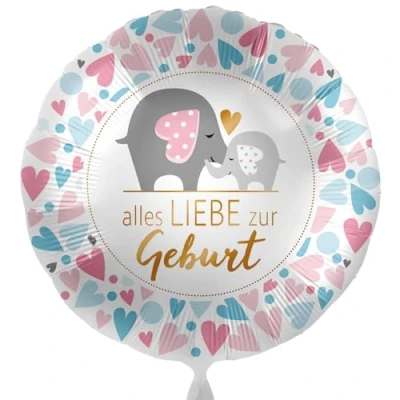 Abbildung von Folienballon &#039;Alles Liebe zur Geburt &#039;Ballon Baby Willkommen Babyparty Party Deko Luftballon Mama Elefant Made in EU, Helium geeignet