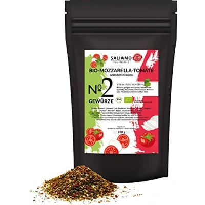 Abbildung von 250g BIO Tomate Mozzarella Gewürzmischung, geeignet auch für Caprese, Tomatensalat, Quark Dip, Bruschetta, Tomatensuppe und Nudelsaucen