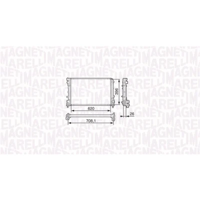 Abbildung von MAGNETI MARELLI 350213131700 Kühler, Motorkühlung 620 396 26 Kühlrippen mechanisch gefügt ABARTH: 500 / 595 695 Schrägheck