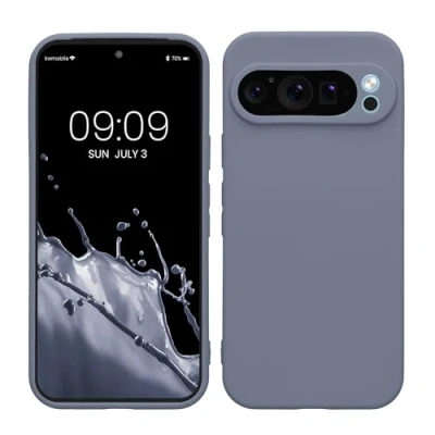 Abbildung von kwmobile Handyhülle kompatibel mit Google Pixel 9 Pro Hülle Handy Case aus weichem Silikon in Blaugrau