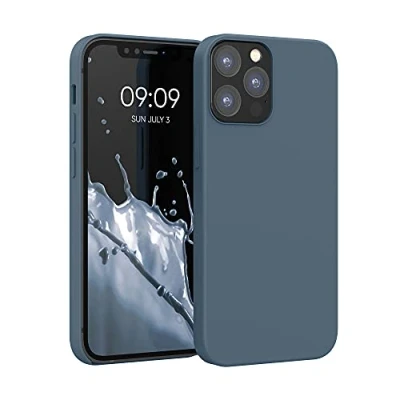 Abbildung von kwmobile Hülle kompatibel mit Apple iPhone 12 / Pro Silikon Handy Case Handyhülle weiche Oberfläche kabelloses Laden Dunkler Schiefer