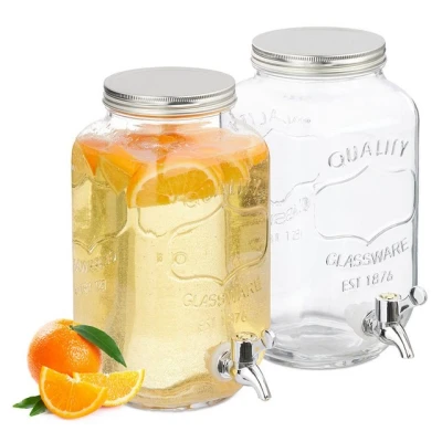 Abbildung von Relaxdays Getränkespender 2er Set, Limobehälter 3,5 l, Zapfhahn &amp; Deckel, Wasserspender, Glas Kunststoff, transparent