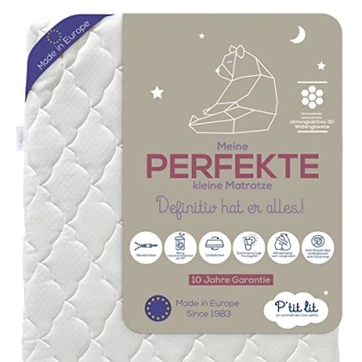 Abbildung von P&#039;tit Lit Perfekte Babymatratze 60x120 cm 2 Seiten: Ultra atmungsaktiv im Sommer/warm und gemütlich Winter Anti Milbe Abnehmbar OekoTex® Dicke bis zu 10