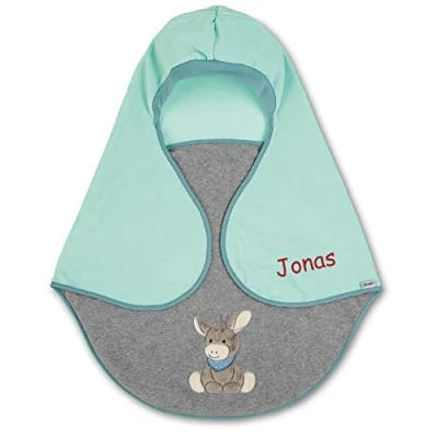 Abbildung von Sterntaler Baby Einschlagdecke mit Namen, Universal für Babyschale, Autositz, z.B. Maxi Cosi, Cybex, Kiddy, Römer, Kinderwagen, Buggy oder Babybett Esel Emmi 2020 Grau/Grün