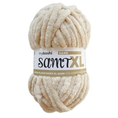 Abbildung von myboshi Samt XL, kuscheliges, extra Dickes Chenillegarn, super Chunky, zum Häkeln und Stricken, XXL Knäuel, 100g, Ll 40m, Beige (Sand) 1 Knäuel