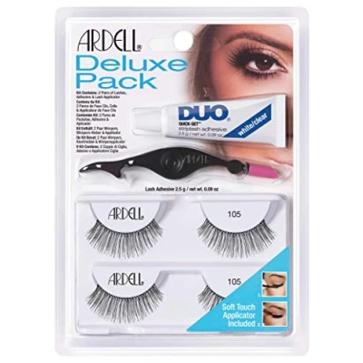 Abbildung von ARDELL Deluxe Pack, 2x Paar Echthaarwimpern mit Duo Wimpernkleber und Easy Applikator zum Anbringen der künstlichen Wimpern, das Original für perfekte Lashes, 2.5g (Style 105)
