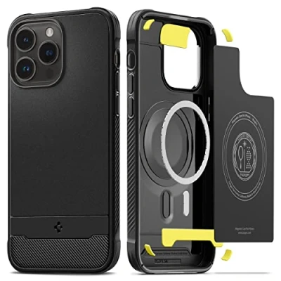 Abbildung von Apple iPhone 14 Pro Max Hülle MagSafe Silikon Spigen Soft Case/Backcover Handyhülle Schwarz Shockproof/Stoßfest