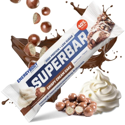 Abbildung von Energybody® Superbar Protein Riegel Einzeln Crispy Cream Cake 1x50g / High 18g Eiweiß 1,7g Zucker/Eiweißriegel zuckerarm für Low Carb Ernährung/Protein Snack