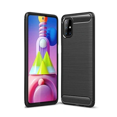 Abbildung von CoverKingz Handyhülle für Samsung Galaxy M51 Silikon Handy Hülle im Carbon Design Soft Case Phone Cover Schwarz