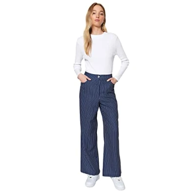 Abbildung von Trendyol Damen Damenhose, hohe Taille, weites Bein, bescheidene Hose, Marineblau, 42
