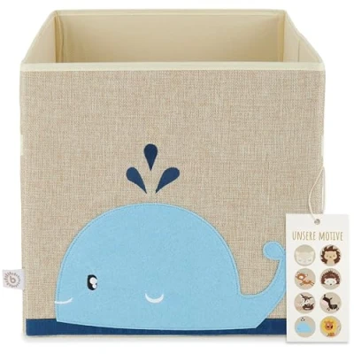 Abbildung von Bieco Spielzeugtruhe Aufbewahrungsbox Kinder Wal Motiv ca. 36L faltbar Süße Spielzeug Kiste für Kallax Regal 33x33x33 Boxen Aufbewahrung Storage Box Korb