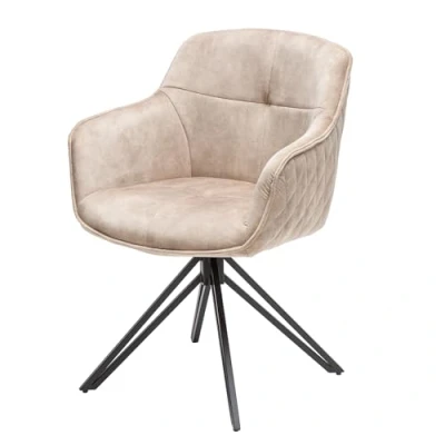 Abbildung von riess ambiente Polsterstuhl EUPHORIA champagner greige / schwarz (Einzelartikel, 1 St), Esszimmer · Samt Metall mit Armlehne 180 drehbar Retro