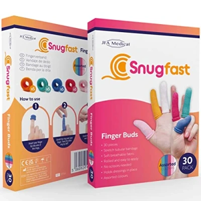 Abbildung von Snugfast Fingerpflaster, Fingerlinge, Fingerschützer, Fingerbandage, Fingerverband verschiedenen Farben 30 Stück