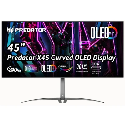 Abbildung von Acer Predator X45 Gaming Monitor 44,5 Zoll (113 cm Bildschirm) QHD, 240Hz DP/Type C, 100Hz HDMI, 0.03ms (GTG), 2xHDMI 2.0, DP 1.4, Curved, höhenverstellbar, FreeSync Premium
